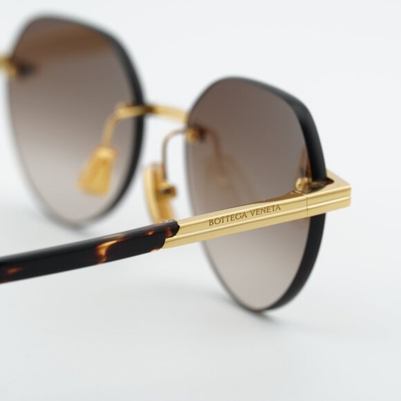 Bottega Veneta BV1379S 003 Sunglasses Shiny Gold Square Frame, Brown Lenses